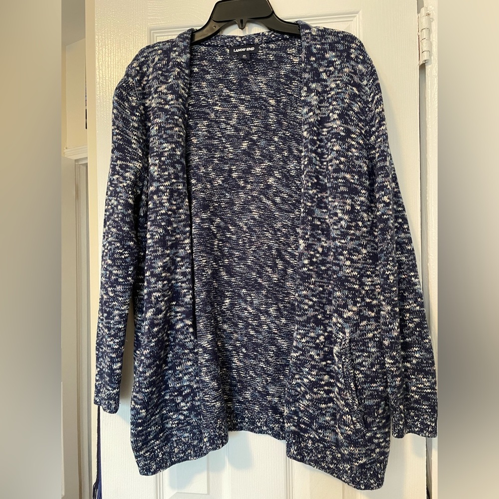 Women's Lands’ End Blue Long Open Cardigan Sweater Size M